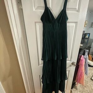 Lulu's Green Pleated Tiered Maxi Dress for Weddings